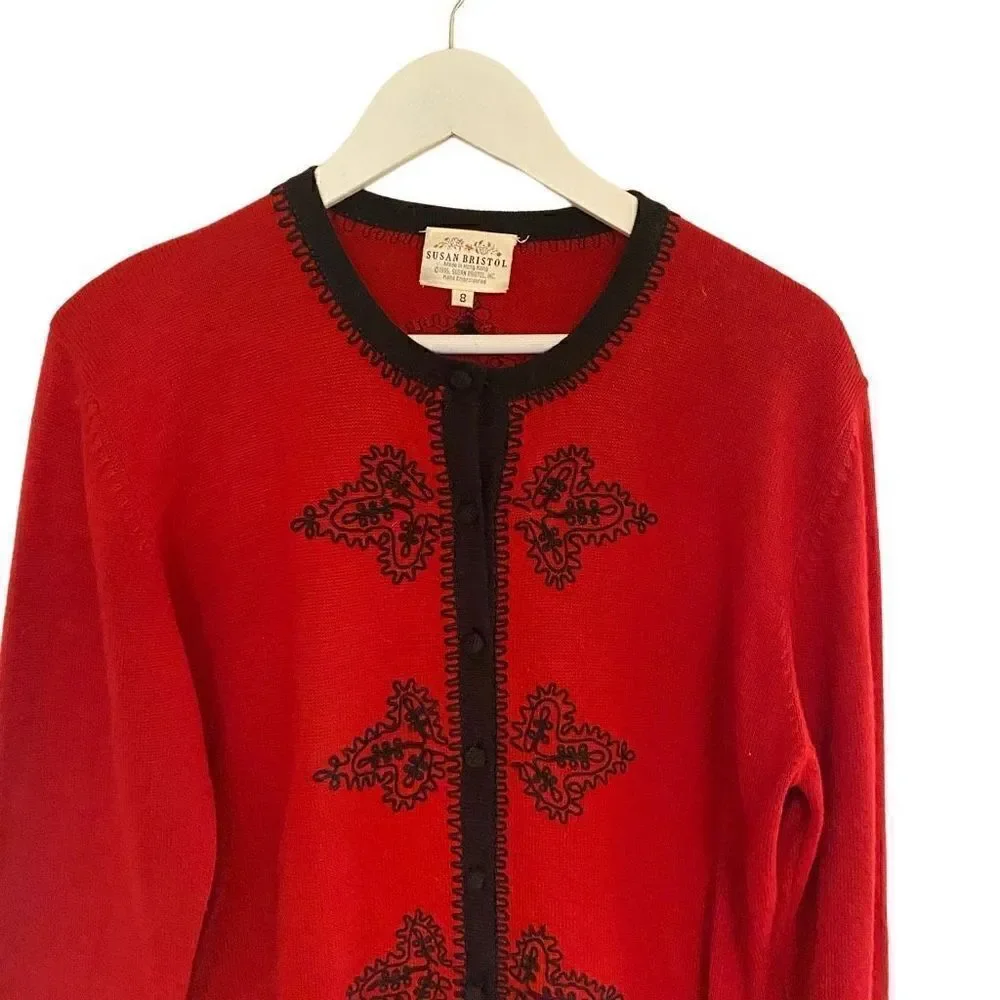 Vintage Susan Bristol size 8 Made in Hong Kong 1995 Red long sleeve wool blend h